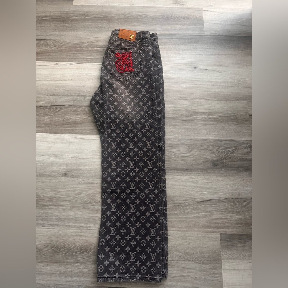 Louis Vuitton red man jacquard jeans